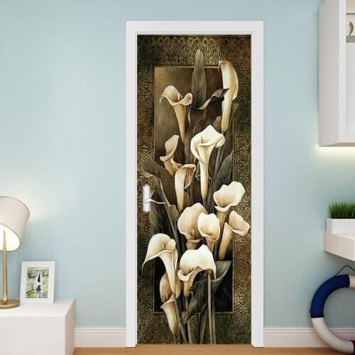 European Style Black And White Tulips DIY Door Art Wall Stickers Home Decor Living Room Kids Room Porch Removable PVC Wallpaper