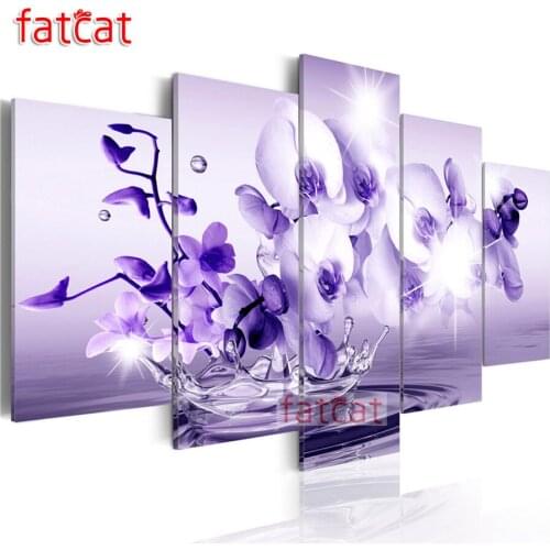 FATCAT Blue orchid 5 Piece Diy Diamond Painting Full Square Round Drill Diamond Embroidery Sale flowers home Decoration AE2856