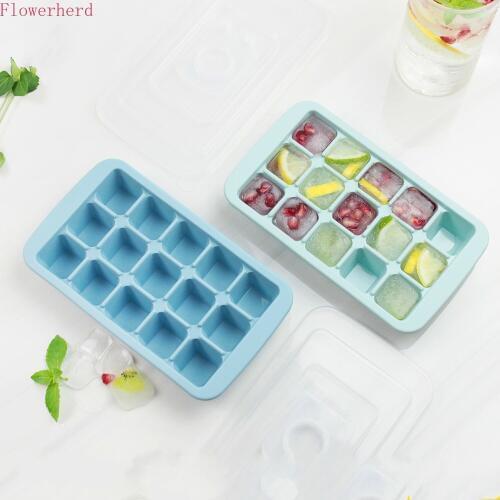Food Grade Silicone Ice Tray Mold 15-hole Square Ice Box Mould Self-made Ice Cube Easily Demolded with PP Plastic Cover