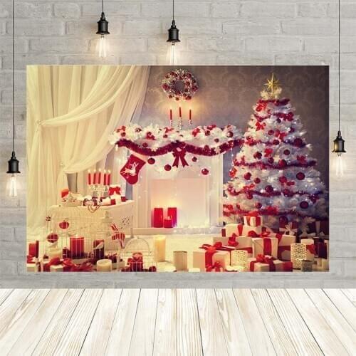 Avezano Photography Backgrounds Winter Snow Merry Christmas Stocking Gifts Candle Mistletoe Wreath Fireplace Photo Studio Decor