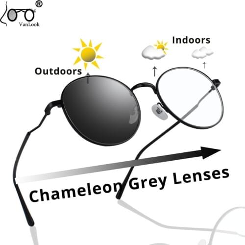 Photochromic Sunglasses Anti Blue Light Blocking Computer Glasses Women Men Round Metal Optical Glasses UV400
