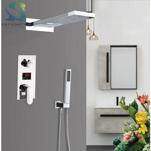 Chrome Wall-mounted Shower Faucet set 3 Water Outlet With ABS Shower Single Handle and Shower Faucet With Digital Display