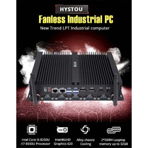 HYSTOU Industrial Mini Desktop PC Core i5 8250U i7 8550U support DP EDP HDMI 3 display LPT wall hanging Tiny computer factory