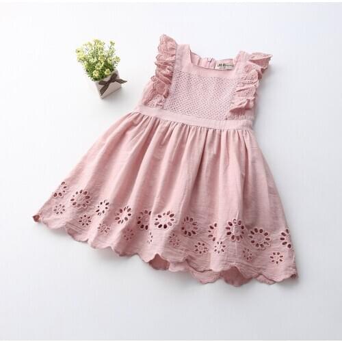 Girls Princess Breathable Summer Dress Children Creative Lace Decoration Sleeveless Hollow Skirt For Travel Vacation Sweet