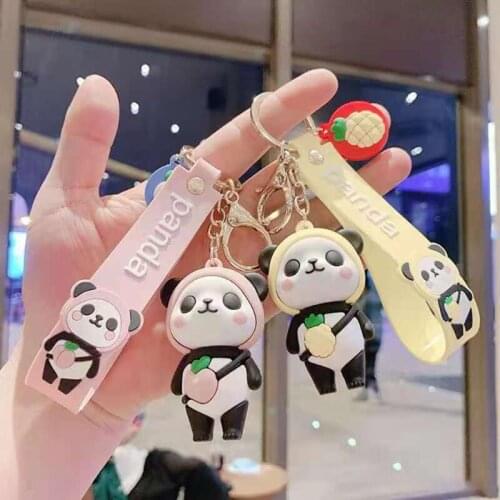 Cartoon Kawaii Panda Silicone Keychain Creative Key Pendant 3D Animal Creative Key Pendant Bag Backpack Pendant Keychain