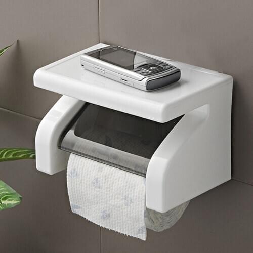 Wall Mounted Toilet Paper Holder Tissue Paper Holder Toilet Roll Dispenser With Phone Storage Shelf for Bathroom Accessories