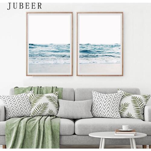 Nordic Style Poster Beach Gorizont Wave Canvas Prints Beach Minimal Wall Art Blue Sea Posters and Prints Decoration Picture