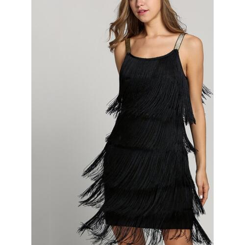 Sexy Tassel Dress Women Summer Flapper Beach Dress Strap Low Cut Fringe Black Silver White Short Fringe Party Dresses Bodycon