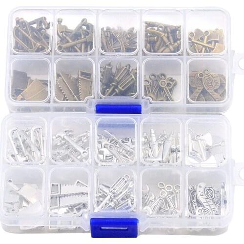 1 Set 100Pcs/Lot 2 Color 10 Styles Hammer Saw Axe Charm Tool Pendant With Box Material For DIY Jewelry Necklace Bracelet Making