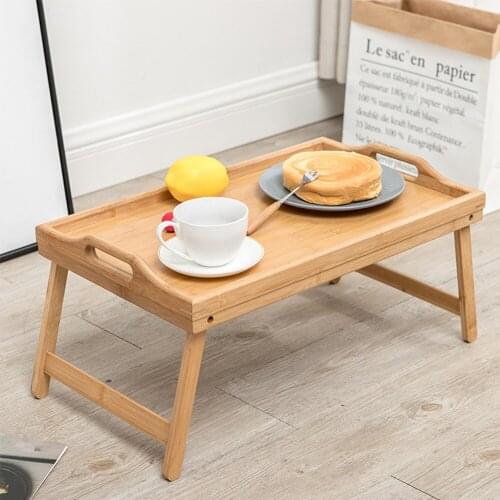 Portable Bamboo Wood Bed Tray Breakfast Foldable Table Laptop Stand Desk Tea Food Serving Table Folding Leg Laptop Room Desks