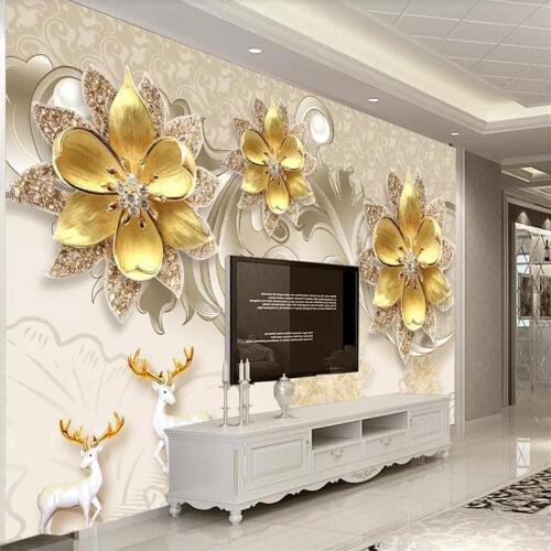 Luxury atmosphere European jewelry flower wall professional production mural photo wallpaper size can be customized