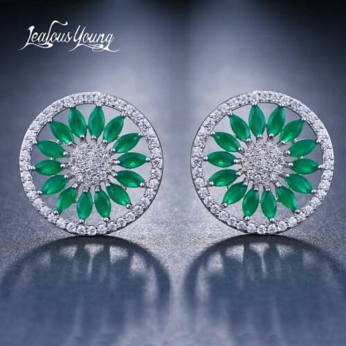 Luxury Green Round Zircon Stud Earrings for Women Inlay Marquise Fashion Earrings circle Bride Jewelry Gift Kupe AE589