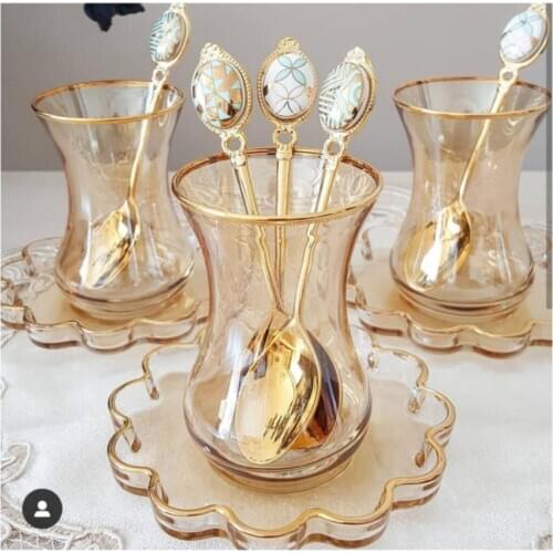 Luxury Melis Honey Color 12 Piece Turkish Tea Set