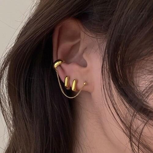Chic Gold Hollow Geometric Square Small Cuff Stud Earrings for Women Girl Piercing Cuffs Earring Kpop Fashion Jewelry