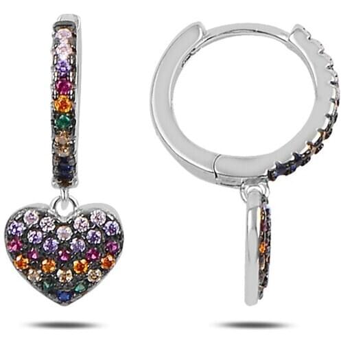 Silverlina Silver Zircon Stone Dangle Heart Ring Earrings