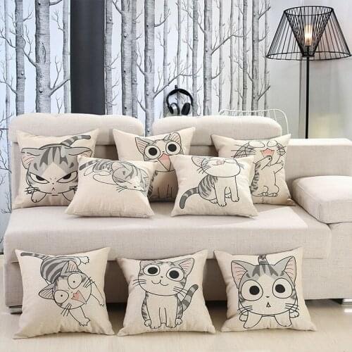 45cm x 45cm Modern Cotton and Linen Home Textile Cushion of Cartoon Cat With Lovely Facial Expressions Free Shipping