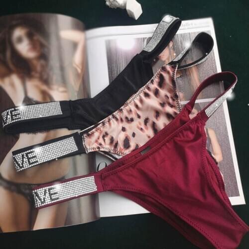 Underwear for Woman Sexy Thong Pink Letter Rhinestone Belt g-string Fashion Low-rise Thong Shorts Briefs t-back String Underwea