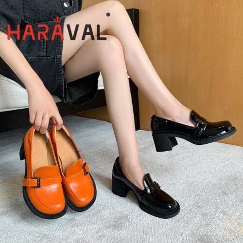 HARAVAL Women Pumps Shoes High Heels Eleagnt Mary Janes Black Organe Platform Casual Round Toe Classics Platform Spring A240
