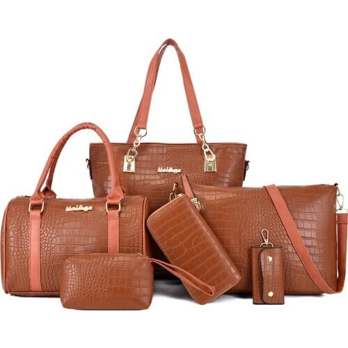 Large Capacity Women Pu Leather Handbags Fashion 6 Pieces Set Shoulder Crossbody Bags High Quality Ladies Tote Messenger Bag New