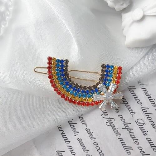 Hair Clip for Women Fashion Rainbow Crystal Hairpin Girl Color Hairpin Student Simplicity Tiara Jewelry Accessories Wholesale