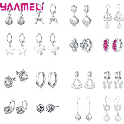 New Fashion Women Earrings Real 925 Sterling Silver Natrual Crystal Pearl Party Accessories Wholesale 4 Pair Mix Design Jewelry
