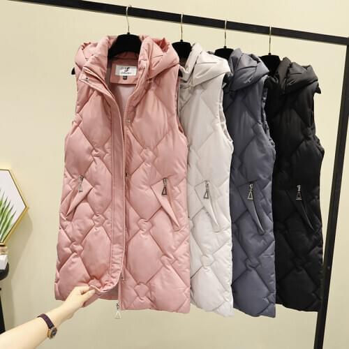 2021 Winter Fashion Slim Middle Long Vest Women Thicken Padded Women Vest Sleeveless Hooded Jacket Women Plus Size 4XL Y149
