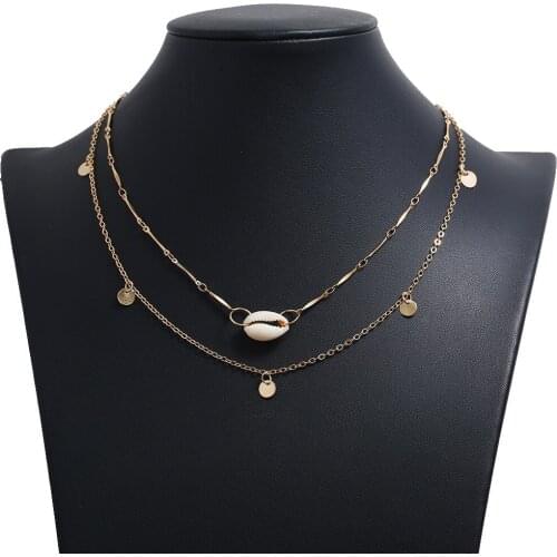 Hot Sale Bohemian Shell Disc Gold Multilayer Chain Pendant Necklace Small Disc Shell Female Fashion Collar Necklace