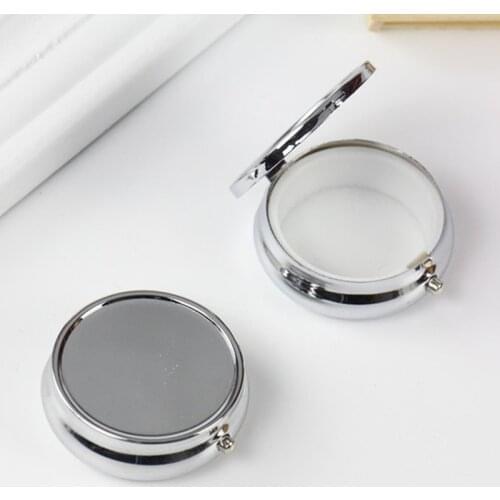 1Pc Small Metal Round Rectangular Silver Tablet Pill Box Container Medicine Case Portable Metal Holder Medicine