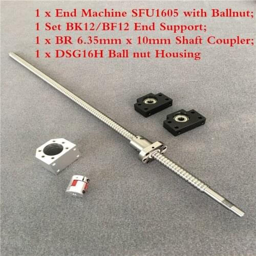 1605 ballnut + BK/BF12 end support +Ball screw set SFU 1605 1500mm with end machined+Nut Housing+Coupling for CNC parts