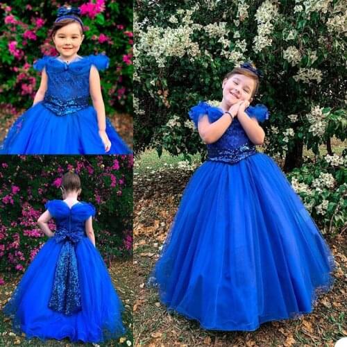 2021 Flower Girl Dresses For Wedding Sequin Bow Kids Off The Shoulder Floor Length Party Gowns