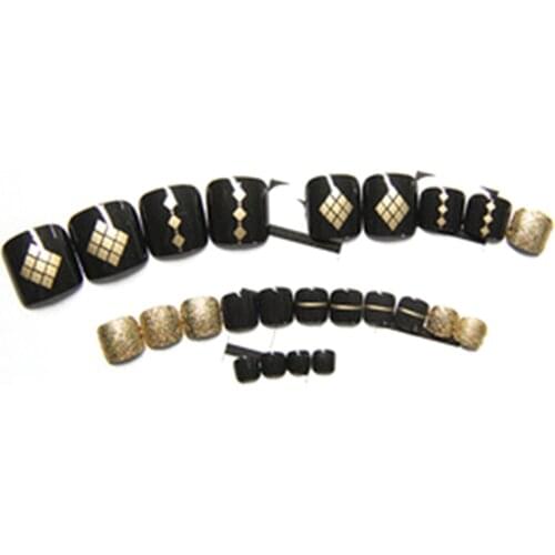 24pcs Wear Short Paragraph Fashion Manicure Patch False ToeNails Save Time Wearable ToeNail Patch AUG889