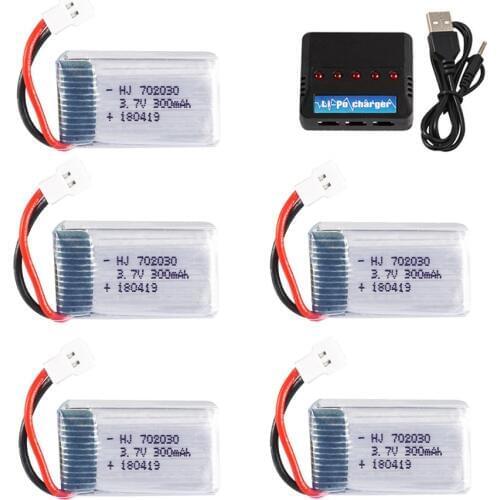 3.7V 300mAh Lipo Battery +5 in 1 Charger For Syma X11C Udi U816 U830 F180 E55 FQ777 FQ17W Hubsan H107 FY530 RC Drone Battery