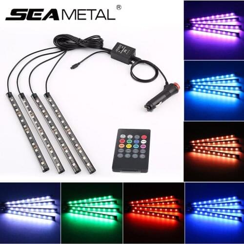 4pcs Car RGB LED Strip Lamps USB LED Auto Atmosphere Light 8 Colors Decorative Atmosphere Lights Remote Control Car Accessories