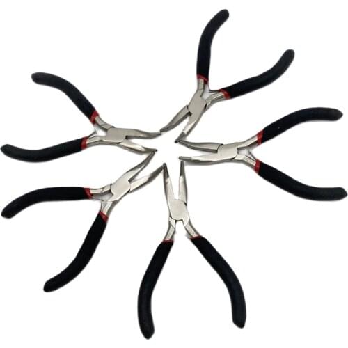 5 pcs 4.5 inch Black Bent Nose Clamp with Smooth Jaw Feather Hair Extension Pliers