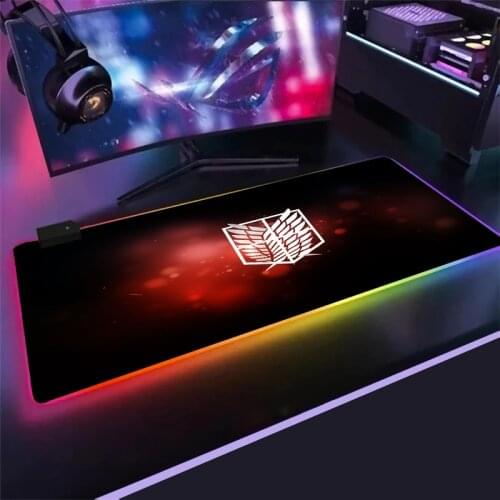 Attack on Titan Mousepad Large Computer Mouse Mat Large LED Gaming Mouse Pad Night RGB USB Wired Lighting keyboard mouse pad mat