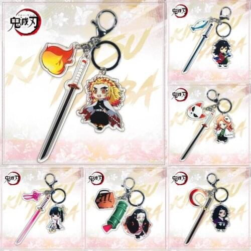 New Style Cartoon Anime Demon Slayer Blade Cosplay Prop Accessory Keychain Kamado Nezuko Acrylic Rengoku Key Chain Sword Keyring