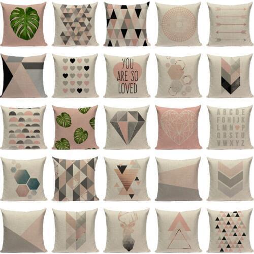 Geometric Nordic Cushion Cover Tropic Palm Leaf Throw Pillow Cover Linen Cushion Case Sofa Bed Decorative Heart Pillowcase