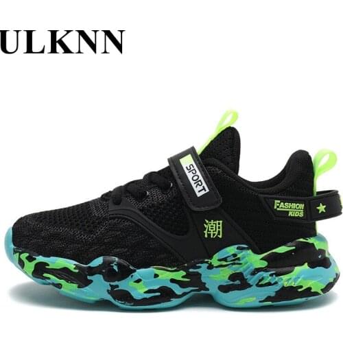 ULKNN Kids Camouflage Mesh Soft-soled Shoes Childrens Woven Running Shoes Fashion Breathable Hollow Lightweight Non-slip Boys