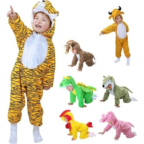 Halloween Party Children Cosplay Animal Jumpsuit Costumes Kids Cos Tiger Leopard Lion Zebra giraffe Fox Wolf Onesies Siamese