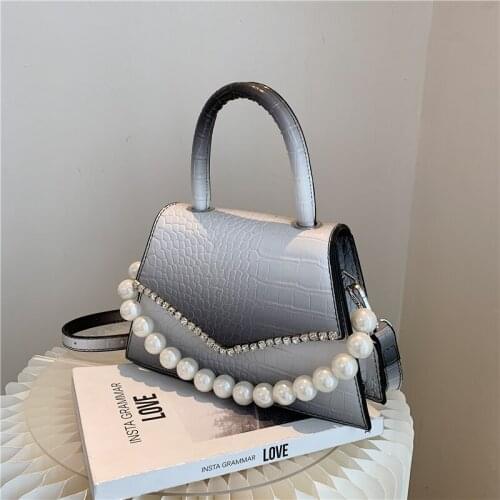 FANTASY Gradient Color Messenger Shoulder Bags For Women Stone Crocodile Pattern Leather Pearl Chain Luxury Handbag 2021 Summer