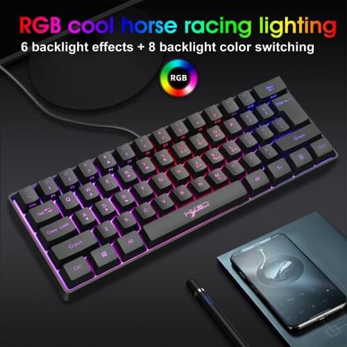 Gaming Mechanical Keyboard Usb Wired 61 Keys With Rgb Backlight Black/pink Switch For Pc Gamer Computer For Desktop#g3