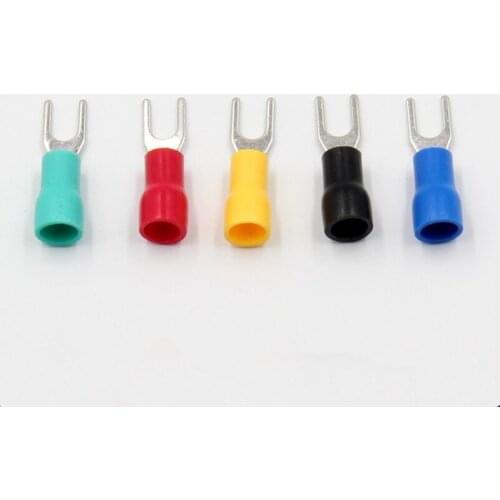 Insulated Terminal 3.2mm Bolt Furcate 22-16 AWG Pre Insulated Fork Crimp Terminal Connector For 0.5-1.5mm2 Cable Wires R/Y/B/G/B