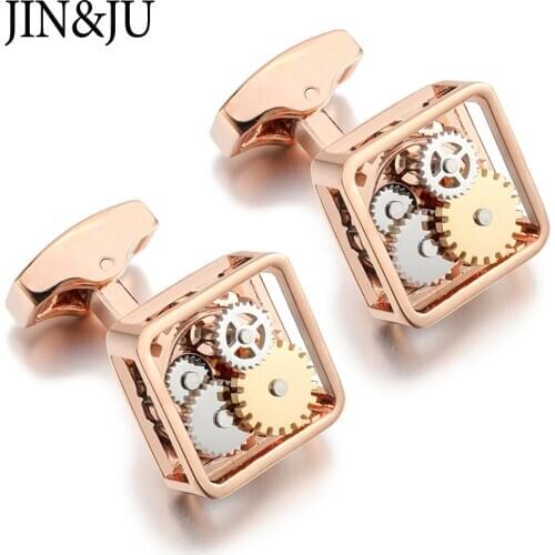 JIN&JU Fomal Square Gear Mechanism Cufflinks For Men Immovable Wine Party Cuff Button Relojes Gemelos Hot Fashion Jewellery