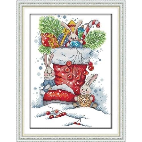 Joy Sunday Christmas socks rabbits Cross Stitch Kits christmas decorations for home printed chinese embroidery needlework sets