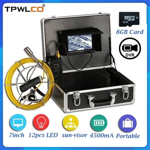 20m Cable 7inch Monitor Wall Drain Sewer Pipeline Inspection Camera System With DVR Waterproof 23mm Inspection Camera 12pcs LEDS