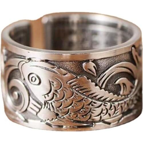 2021 new design koi fish pattern opening ring fashion men and women good luck heart sutra opening wearing jewelry кольцо мужское