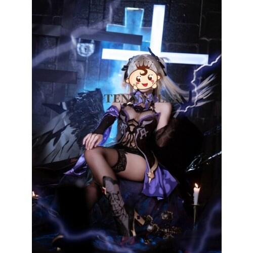 PS4 Game Genshin Impact Cosplay Costume Project Sexy Queen Mystery Adventurer Fischl Jumpsuit Anime Women Wig Accessories Set