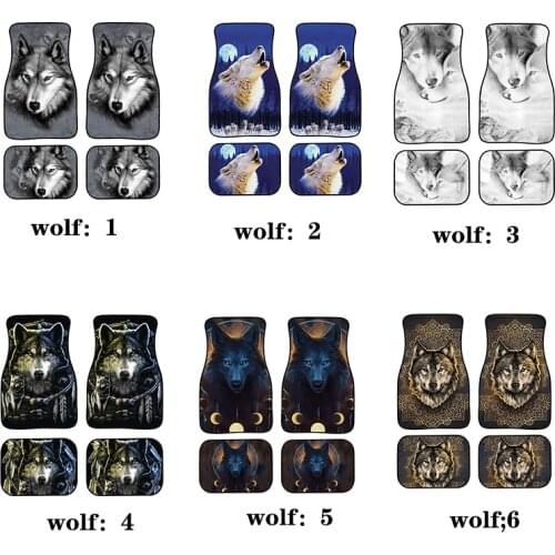Aimaao Wolf Animal Design Carpet Floor Mats for Car SUV - 4 Piece Set, Rubber Non Slip Backing For Nissan Qashqai J11 Mazda