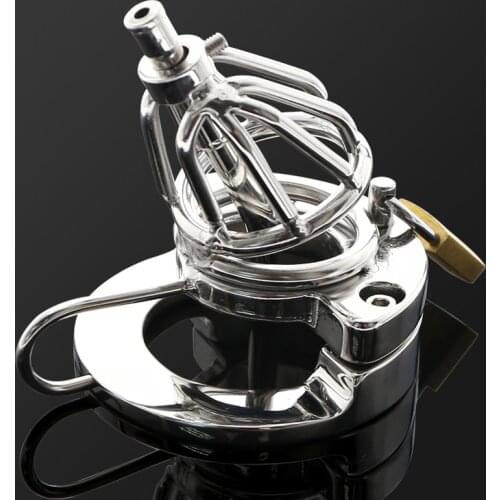 Small Peni Steel Ball Stretcher Chastity Cage Belt Cock Cage Penis Ring With Metal Urethral Sound BDSM Fetish Sex Toys For Men