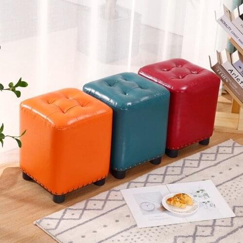 Small Stool Home Living Room Chair Leather a Block of Wood Or Stone Bench Coffee Table Square Stool Low Stool Shoe